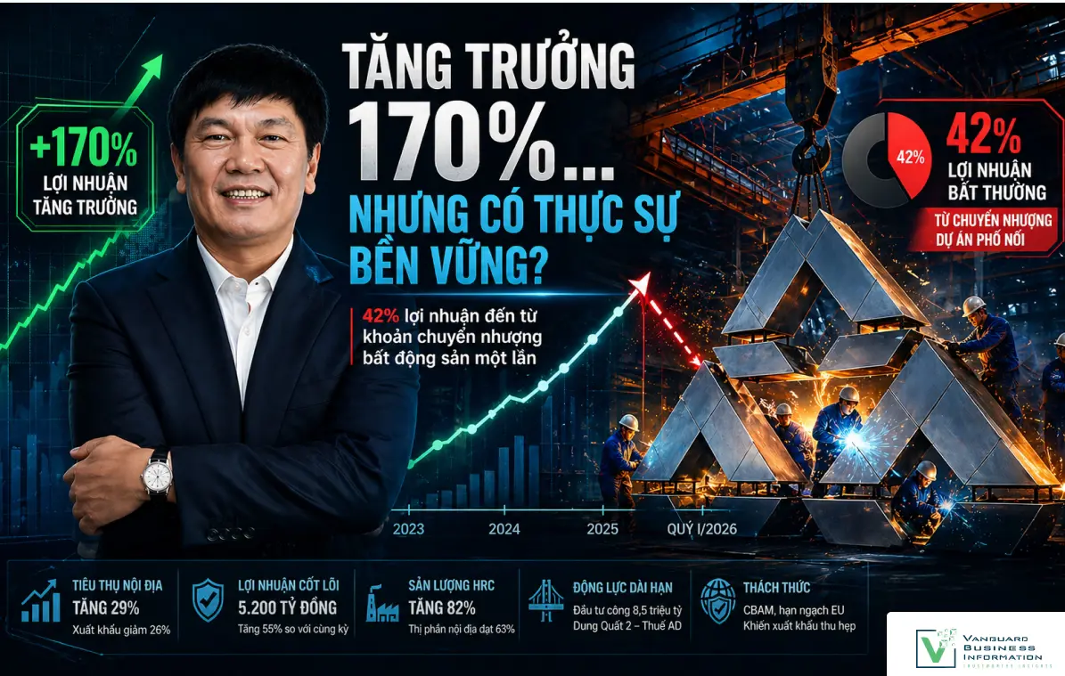 HÒA PHÁT LÃI ĐỘT PHÁ 9.056 TỶ ĐỒNG QUÝ I/2026, NHƯNG 42% ĐẾN TỪ CHUYỂN NHƯỢNG DỰ ÁN: PHÂN TÍCH CHẤT LƯỢNG TĂNG TRƯỞNG NGÀNH THÉP